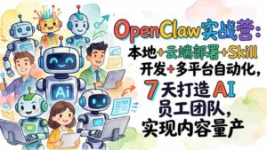 （17626期）OpenClaw实战营：本地+云端部署+Skill开发+多平台自动化，7 天打造 AI 员工团队，实现内容量产-智培资源网