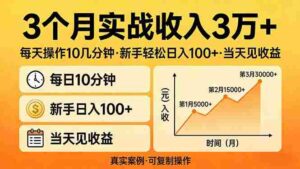 （17639期）3个月实战收入3万+，每天操作10几分钟，新手轻松日入100+，当天见收益-智培资源网