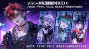 （17936期）2026人物氛围插图特训班1.0：头部五官、人体动态、光影打光、藏色技法与半身插图创作全套教学-智培资源网