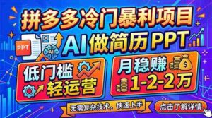 （17838期）拼多多冷门暴利项目：AI 做简历 PPT，低门槛轻运营，月稳赚 1-2 万-智培资源网