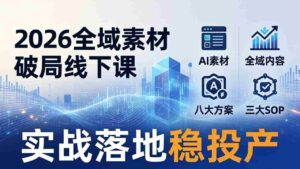 （17942期）2026全域素材破局线下课：AI素材+全域内容+八大方案+三大SOP，实战落地稳投产-智培资源网