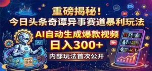 重磅揭秘！今日头条奇谭异事赛道暴利玩法：AI自动生成爆款视频，日入300+-智培资源网