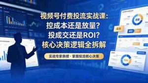（18462期）视频号付费投流实战课-5月：控成本还是放量？投成交还是ROI？核心决策逻辑全拆解-智培资源网