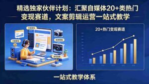 （18478期）精选独家伙伴计划：汇聚自媒体20+类热门变现赛道，文案剪辑运营一站式教学-智培资源网