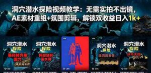 （18830期）洞穴潜水探险视频教学：无需实拍不出镜，AE素材重组+氛围剪辑，解锁双收益日入1k+-智培资源网