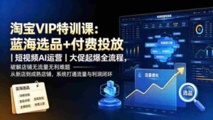 （19399期）淘宝VIP特训课：蓝海选品+付费投放｜短视频AI运营｜大促起爆全流程，破解店铺无流量无利润难题-智培资源网