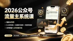 （19405期）2026公众号流量主系统课：独家AI写作×0-AI率润色×批量做号隔离×高爆率选题，日均收益1.6万实操方法-智培资源网