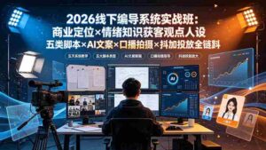 （19501期）2026线下编导系统实战班：商业定位×情绪知识获客观点人设五类脚本×AI文案×口播拍摄×抖加投放全链路-智培资源网