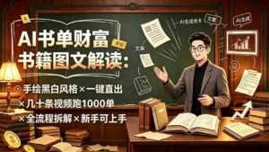 （19515期）AI书单财富书籍图文解读：手绘黑白风格×一键直出×几十条视频跑1000单×全流程拆解×新手可上手-智培资源网