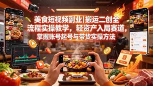 （19535期）美食短视频副业｜搬运二创全流程实操教学，轻资产入局赛道，掌握账号起号与带货实操方法-智培资源网