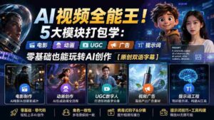（20048期）AI视频全能王！5大模块打包学：电影、动画、UGC、广告、提示词，零基础也能玩转AI创作【原创双语字幕】-智培资源网