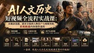 （20074期）AI人文历史短视频全流程实战课：从爆款选题、剧本分镜到人物资产与视频剪辑，系统跑通内容创作流程-智培资源网