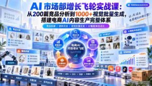 AI 市场部增长飞轮实战课：从200篇竞品分析到1000+视觉批量生成，搭建电商AI内容生产完整体系-智培资源网