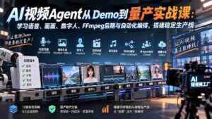 AI视频Agent从Demo到量产实战课：学习语音、画面、数字人、FFmpeg后期与自动化编排，搭建稳定生产线-智培资源网