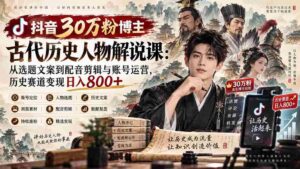 抖音30万粉博主古代历史人物解说课：从选题文案到配音剪辑与账号运营，历史赛道变现日入800+-智培资源网