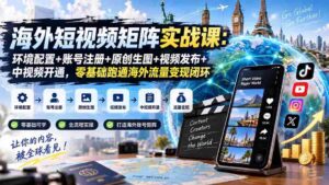 海外短视频矩阵实战课：环境配置+账号注册+原创生图+视频发布+中视频开通，零基础跑通海外流量变现闭环-智培资源网