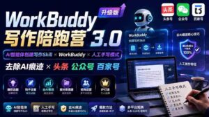 （20311期）WorkBuddy写作陪跑营3.0-更新：Ai智能体创建写作Skill×WorkBuddy×人工手写模式×去除AI痕迹×头条公众号百家号-智培资源网