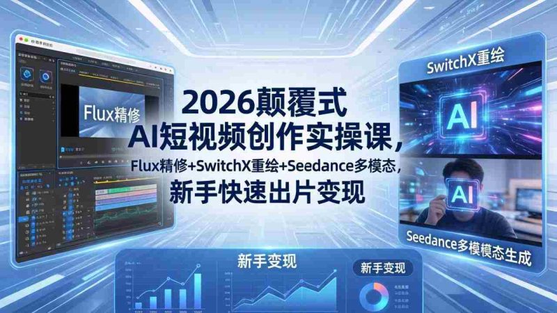 （18449期）2026颠覆式 AI短视频创作课-5月更新，Flux精修+SwitchX重绘+Seedance多模态，新手快速出片变现-智培资源网